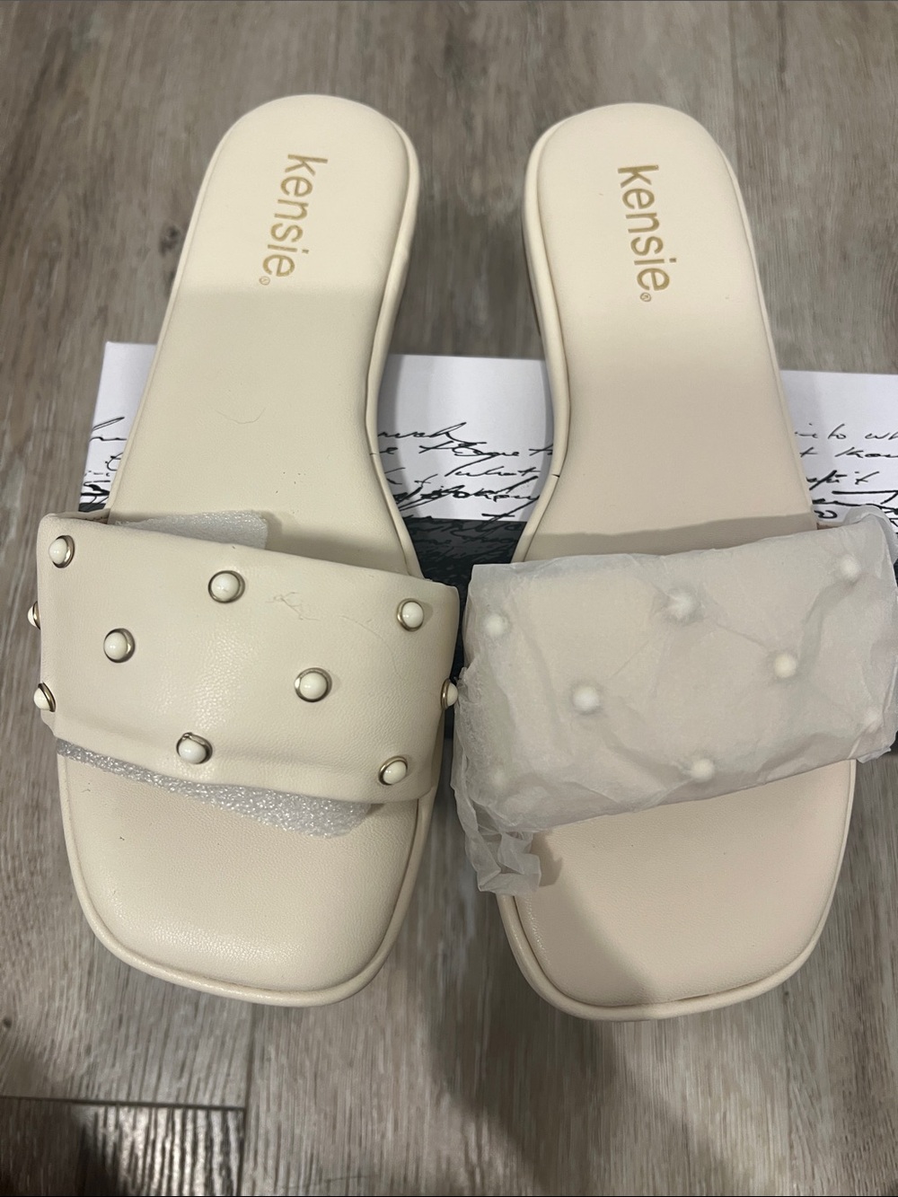 Kensie Cream Studded Slip-On Mules